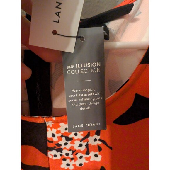 Lane Bryant Illusion Top Size 18 Plus Orange Floral Peplum Tie Waist Stretch NWT - Picture 6 of 7